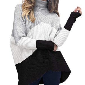 Turtleneck Batwing Sleeve Knit Sweater Asymmetric Hem